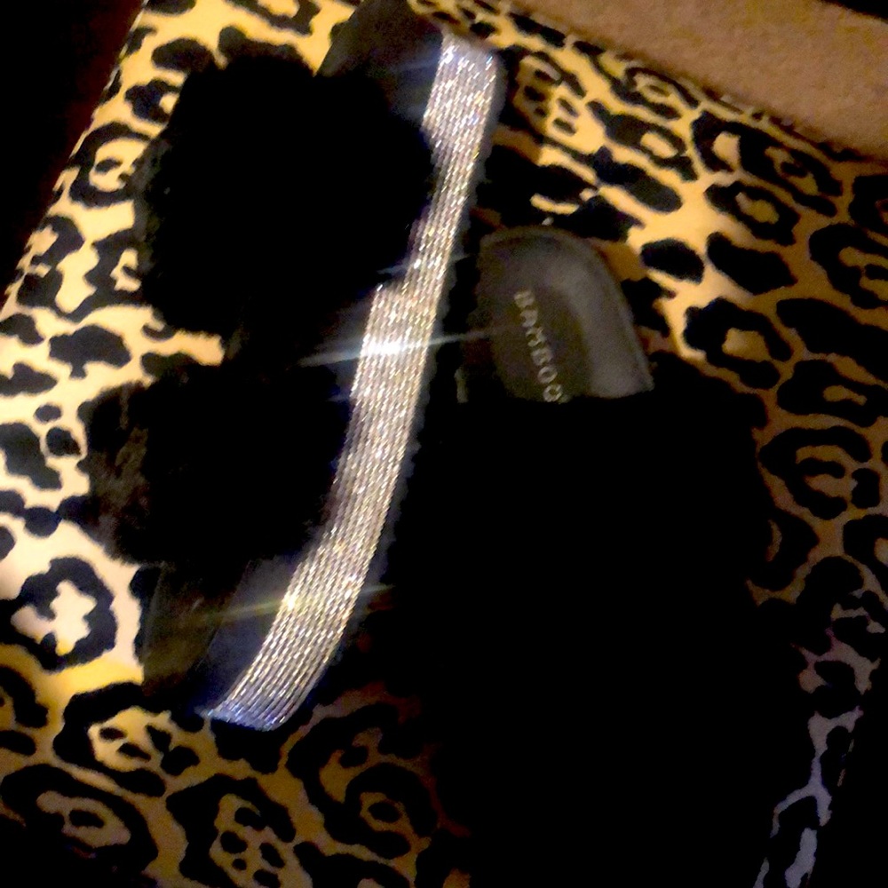 Beautiful slides black with diamonds around the edges of shoes